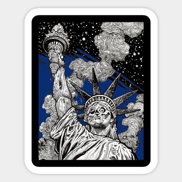 Zombie Statue of Liberty (blue) Sticker by rsacchetto